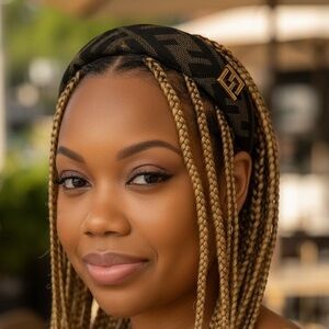 Stylish Black brown monogram logo Gold METAL Headband NEW